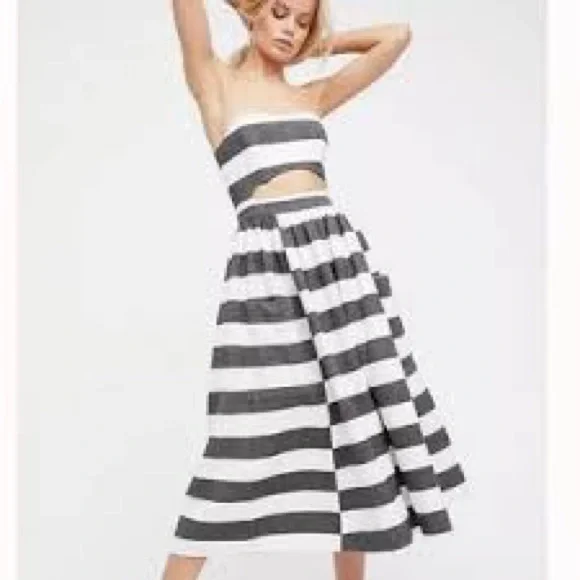 RARE Mara Hoffman Striped Gray and White Cutout Midi Dress NWT - Picture 1 of 15